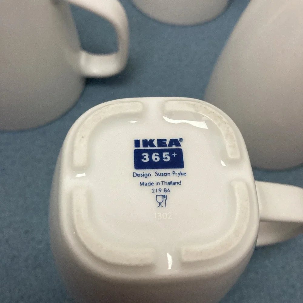 Ikea 365+ Susan Pryke White Square Bottom Coffee/Tea Mugs (21986) - Set of 4